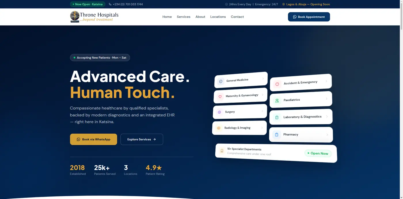 Throne Hospitals website